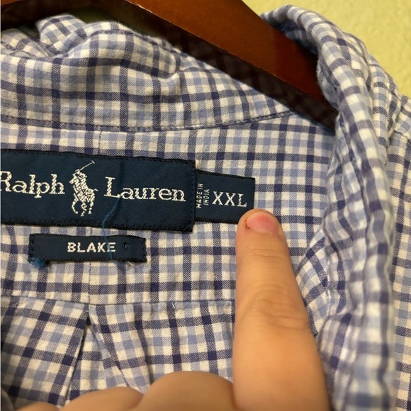 Ralph Lauren Men’s Blake Short Sleeve Collard Plaid Blue/White Shirt- Size XXL - Picture 5 of 6